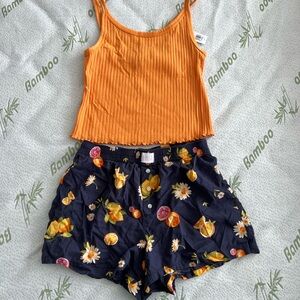 Orange Tank Top and Floral Shorts Set
